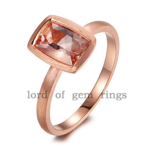 Bezel Cushion Morganite Engagement Solitaire Ring - Lord of Gem Rings