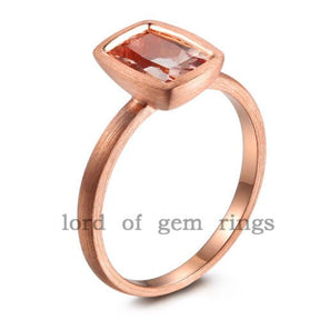 Bezel Cushion Morganite Engagement Solitaire Ring - Lord of Gem Rings