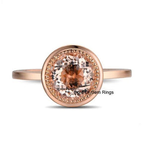 Bezel-Set 7mm Round Morganite Solitaire Engagement Ring Hidden Accent 14K Rose Gold - Lord of Gem Rings