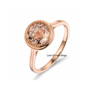 Bezel-Set 7mm Round Morganite Solitaire Engagement Ring Hidden Accent 14K Rose Gold - Lord of Gem Rings