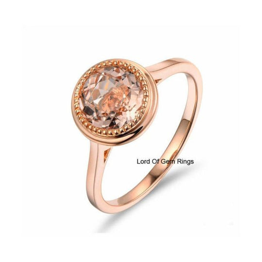 Bezel-Set 7mm Round Morganite Solitaire Engagement Ring Hidden Accent 14K Rose Gold