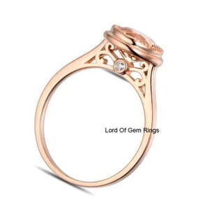 Bezel-Set 7mm Round Morganite Solitaire Engagement Ring Hidden Accent 14K Rose Gold - Lord of Gem Rings