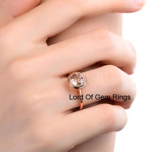 Bezel-Set 7mm Round Morganite Solitaire Engagement Ring Hidden Accent 14K Rose Gold - Lord of Gem Rings
