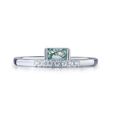 Bezel Set Baguette Natural Moss Agate Diamond Engagement Ring 14K White Gold - Lord of Gem Rings