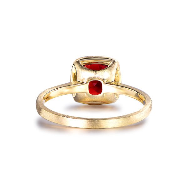 Bezel-Set Cushion Garnet Solitaire Ring 14K Gold - Lord of Gem Rings