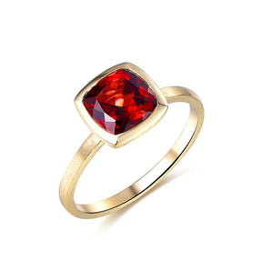 Bezel-Set Cushion Garnet Solitaire Ring 14K Gold - Lord of Gem Rings