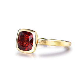 Bezel-Set Cushion Garnet Solitaire Ring 14K Gold - Lord of Gem Rings