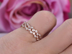 Bezel-set Diamond Bubble Eternity Wedding Band Set 14K Rose Gold - Lord of Gem Rings