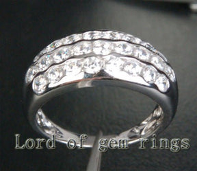 Bezel-Set Diamond Triple Row Wedding Ring 14K White Gold (1.62ct.tw) - Lord of Gem Rings