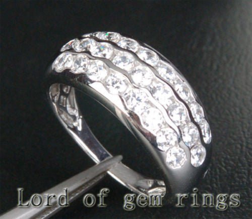 Bezel-Set Diamond Triple Row Wedding Ring 14K White Gold (1.62ct.tw) - Lord of Gem Rings