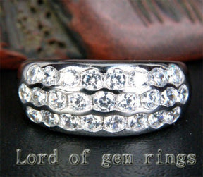 Bezel-Set Diamond Triple Row Wedding Ring 14K White Gold (1.62ct.tw) - Lord of Gem Rings