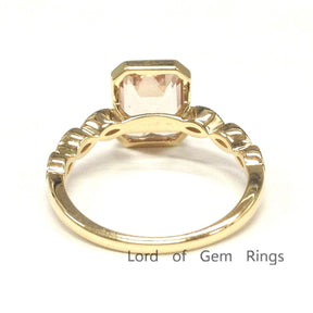Bezel Set Emerald Cut Morganite Diamond Art Deco Ring 14K Yellow Gold - Lord of Gem Rings