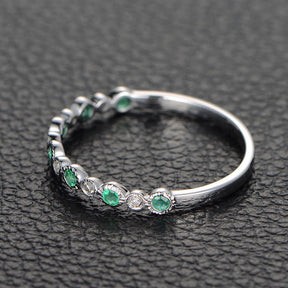 Bezel-Set Emerald Diamond Bubble May Birthstone Band - Lord of Gem Rings