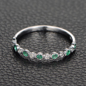Bezel-Set Emerald Diamond Bubble May Birthstone Band - Lord of Gem Rings