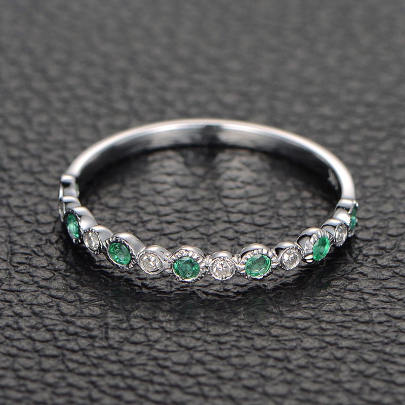 Bezel-Set Emerald Diamond Bubble May Birthstone Band - Lord of Gem Rings