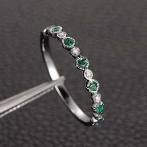 Bezel-Set Emerald Diamond Bubble May Birthstone Band - Lord of Gem Rings