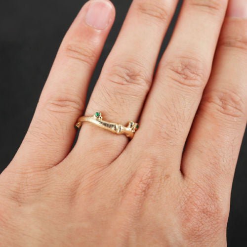 Bezel-Set Emerald Hand Crafted Twig May Birthstone Ring - Lord of Gem Rings