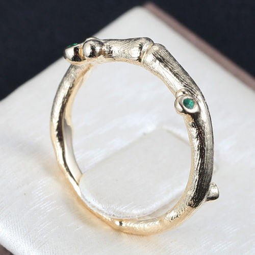 Bezel-Set Emerald Hand Crafted Twig May Birthstone Ring - Lord of Gem Rings