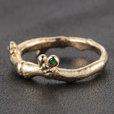 Bezel-Set Emerald Hand Crafted Twig May Birthstone Ring - Lord of Gem Rings