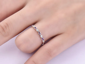 Bezel-Set Marquise Amethyst Diamond Half Eternity February Birthstone Band - Lord of Gem Rings