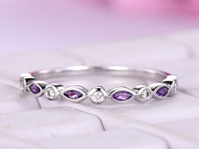 Bezel-Set Marquise Amethyst Diamond Half Eternity February Birthstone Band - Lord of Gem Rings