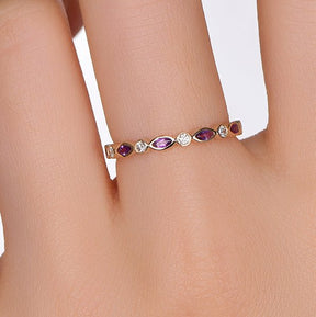 Bezel-Set Marquise Amethyst Diamond Half Eternity February Birthstone Band - Lord of Gem Rings