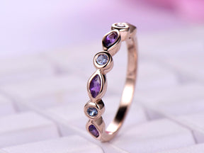 Bezel-Set Marquise Amethyst Round Alexandrite February June Birthstone Band - Lord of Gem Rings