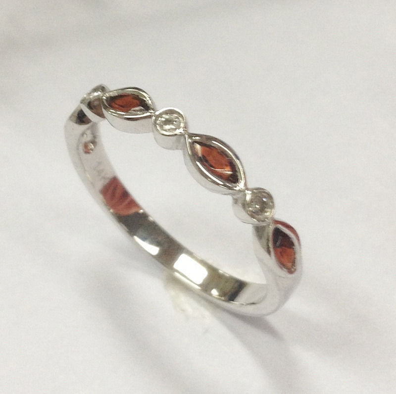 Bezel Set Marquise Garnet Diamond January Birthstone Band - Lord of Gem Rings