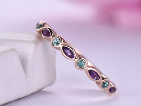 Bezel-Set Marquise Sapphire Round Alexandrite September Birthstone Band - Lord of Gem Rings