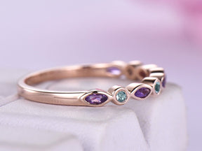 Bezel-Set Marquise Sapphire Round Alexandrite September Birthstone Band - Lord of Gem Rings