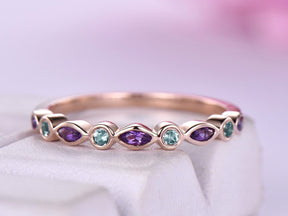 Bezel-Set Marquise Sapphire Round Alexandrite September Birthstone Band - Lord of Gem Rings