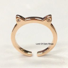 Bezel Set Moissanite Cat Open Ring 14K Rose Gold - Lord of Gem Rings