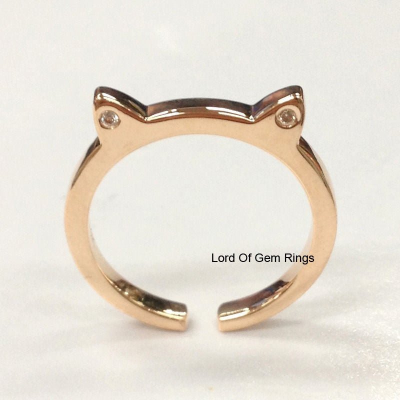 Bezel Set Moissanite Cat Open Ring 14K Rose Gold - Lord of Gem Rings