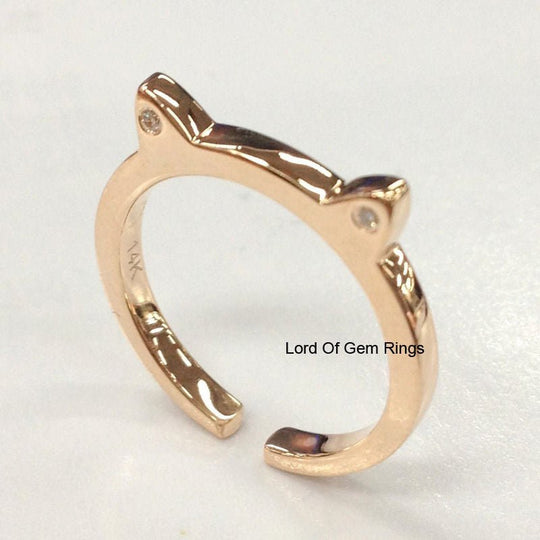 Bezel Set Moissanite Cat Open Ring 14K Rose Gold