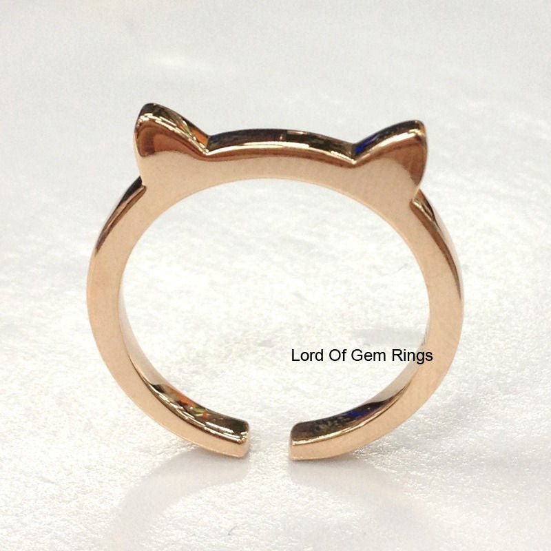 Bezel Set Moissanite Cat Open Ring 14K Rose Gold - Lord of Gem Rings