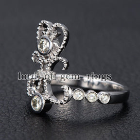 Bezel Set Moissanite Diamond Floral Heart Ring 14K White Gold - Lord of Gem Rings