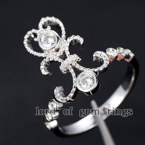 Bezel Set Moissanite Diamond Floral Heart Ring 14K White Gold - Lord of Gem Rings