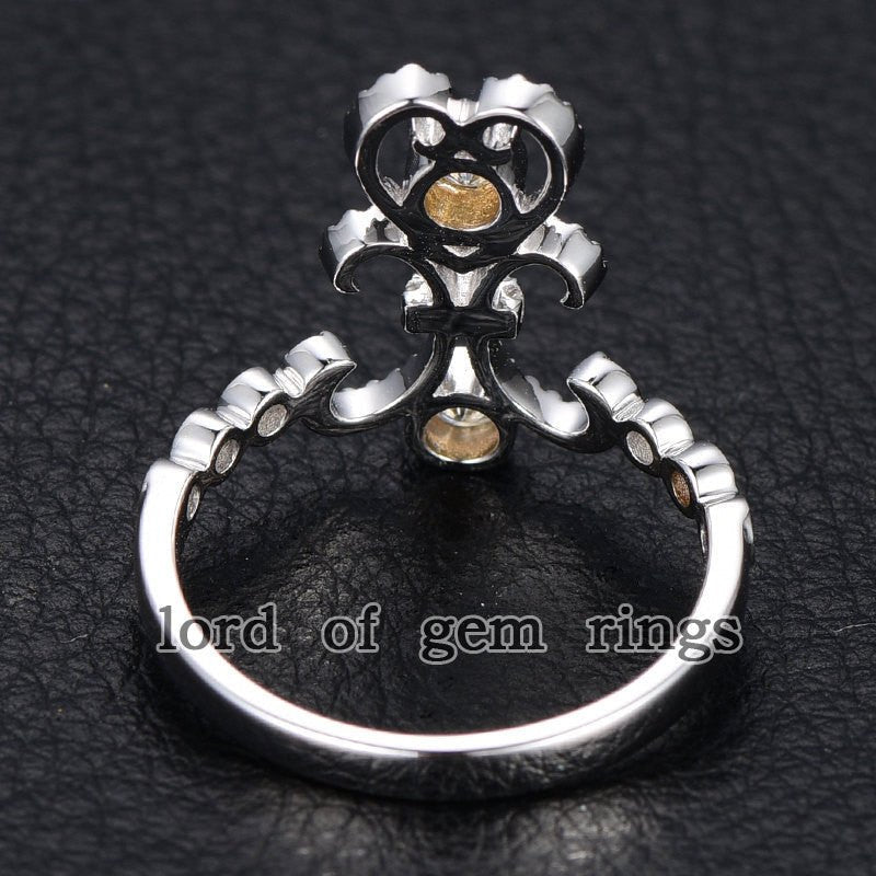 Bezel Set Moissanite Diamond Floral Heart Ring 14K White Gold - Lord of Gem Rings