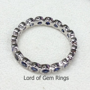 Bezel-Set Natural Blue Sapphires Milgrain Bubble September Birthstone Band - Lord of Gem Rings