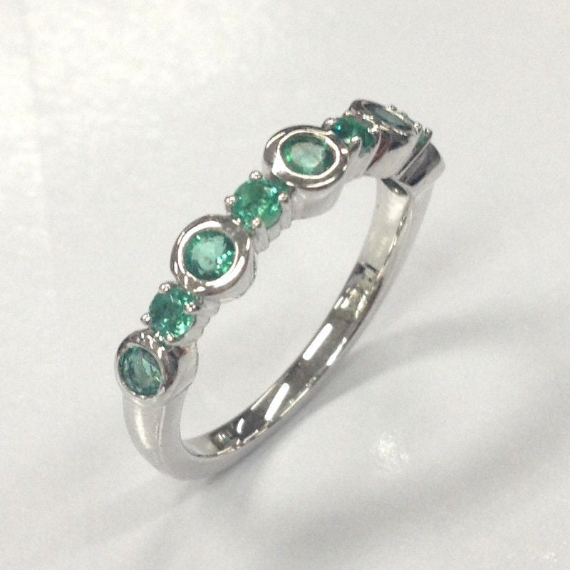 Bezel Set Natural Emerald May Birthstone Band - Lord of Gem Rings