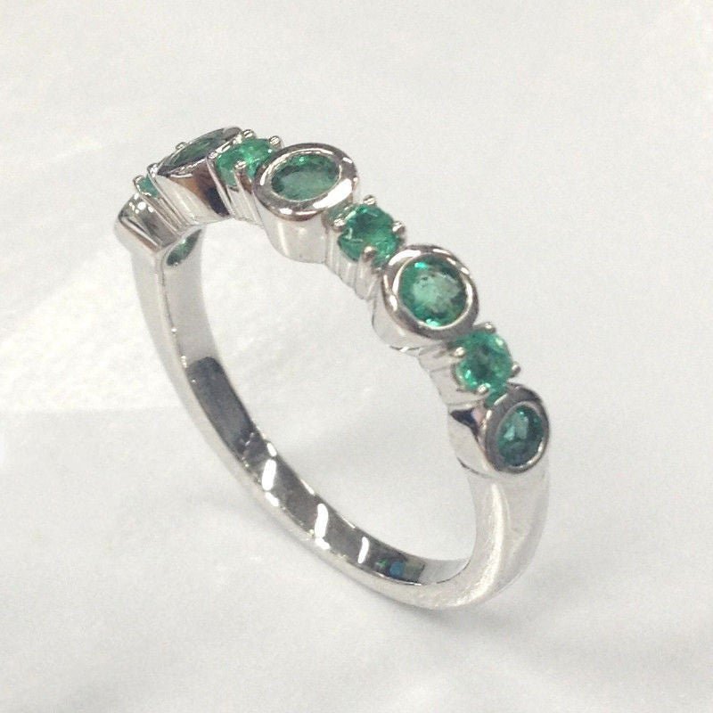 Bezel Set Natural Emerald May Birthstone Band - Lord of Gem Rings