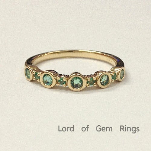 Bezel Set Natural Emerald May Birthstone Band - Lord of Gem Rings