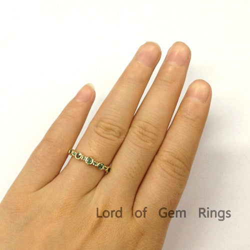 Bezel Set Natural Emerald May Birthstone Band - Lord of Gem Rings