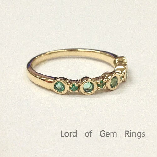 Bezel Set Natural Emerald May Birthstone Band - Lord of Gem Rings