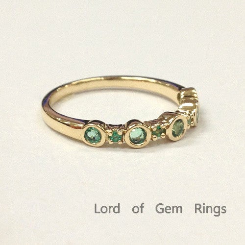 Bezel Set Natural Emerald May Birthstone Band - Lord of Gem Rings