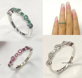 Bezel Set Natural Emerald May Birthstone Band - Lord of Gem Rings