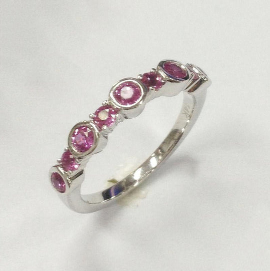 Bezel Set Natural Pink Sapphire Bubble September Birthstone Band