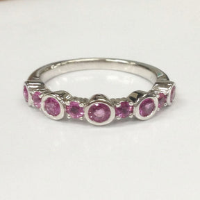 Bezel Set Natural Pink Sapphire Bubble September Birthstone Band - Lord of Gem Rings