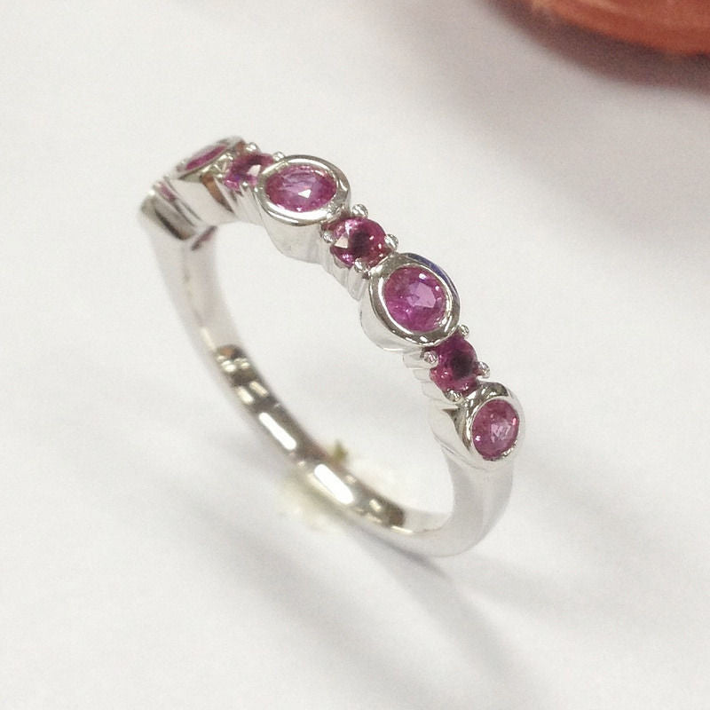 Bezel Set Natural Pink Sapphire Bubble September Birthstone Band - Lord of Gem Rings