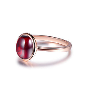 Bezel-Set Oval Cabochon Red Garnet Solitaire Ring 14K Rose Gold - Lord of Gem Rings